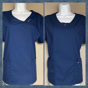 Set of TWO- Cherokee Luxe Navy Blue Scrub Tops Med